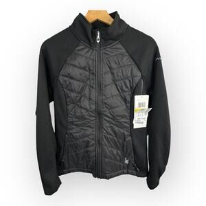 Spyder Womens size Medium Nova Hybrid Sweater Fleece Zip Up Jacket Black New